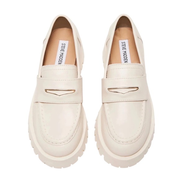 Steve Madden Shoes - Steve Madden Womens Platform Lawerence Loafers Bone Leather Gold Accents Size 8